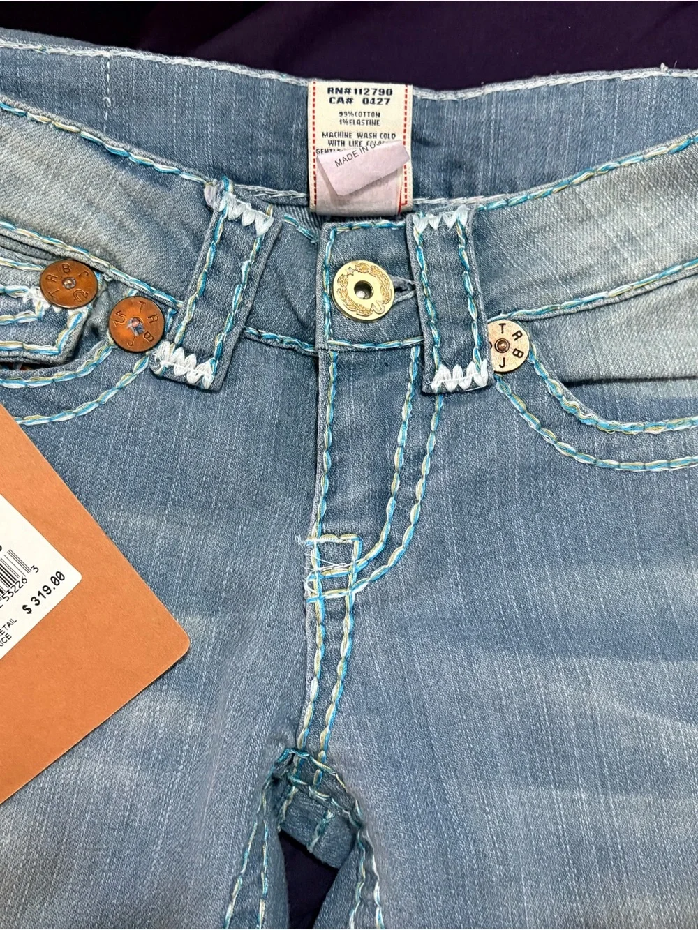 True Religion Women's Light Blue Embroidered Pocket Jeans - Picture 8 of 9